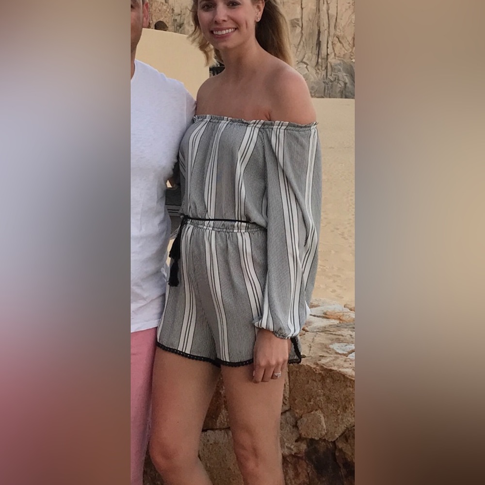 Ecote stripe off the shoulder romper